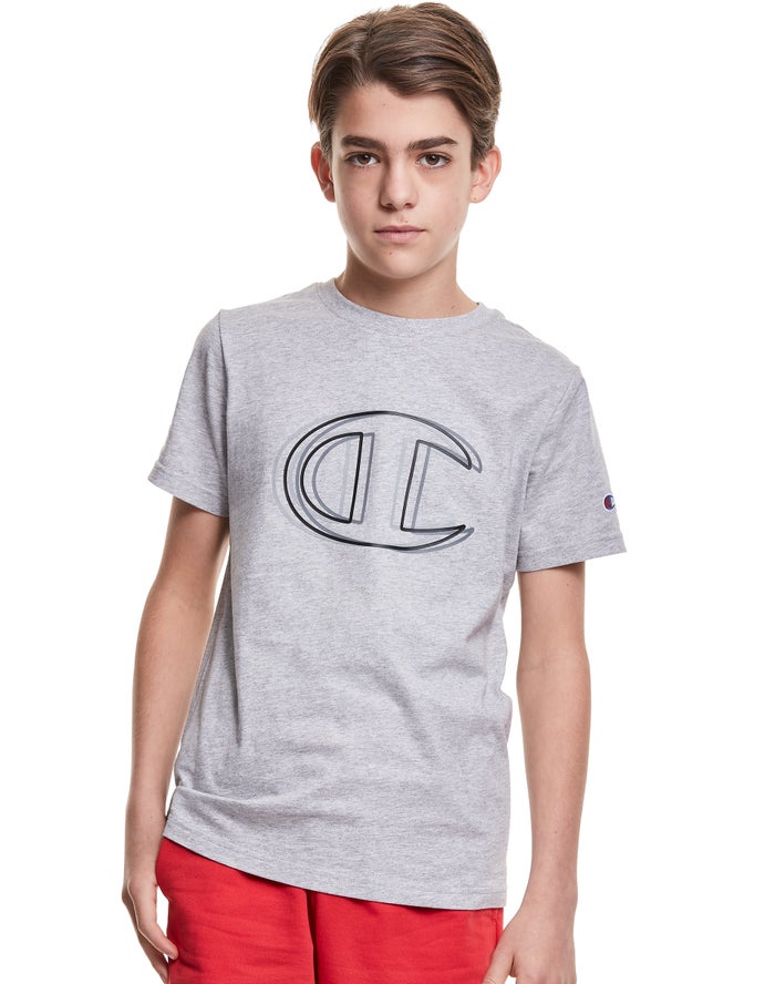 Champion Boys T-Shirt NZ - Vibrating C Logo Grey ( 2634-XADER )